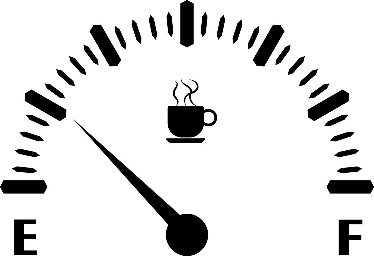 Image of a gas tank and tea cup with indicator on low