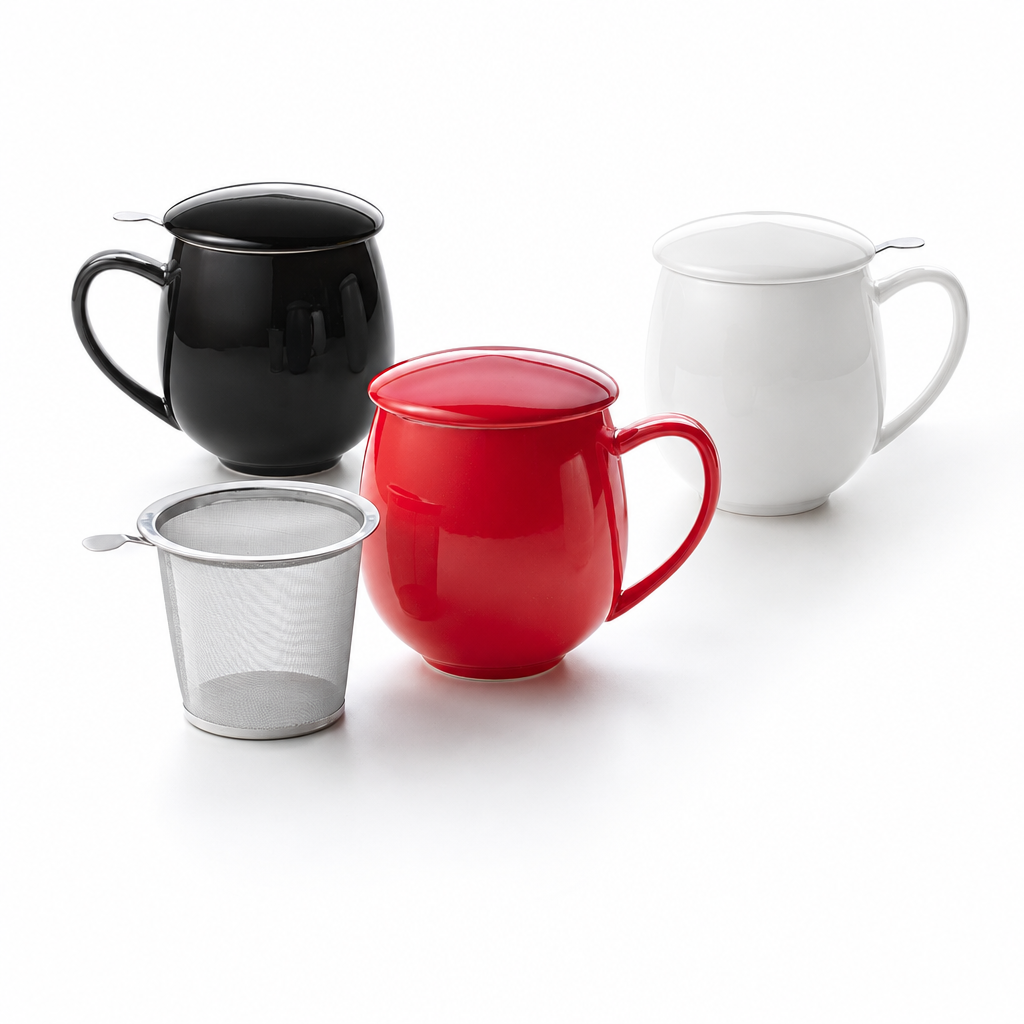 Red, white, and black Saara mugs