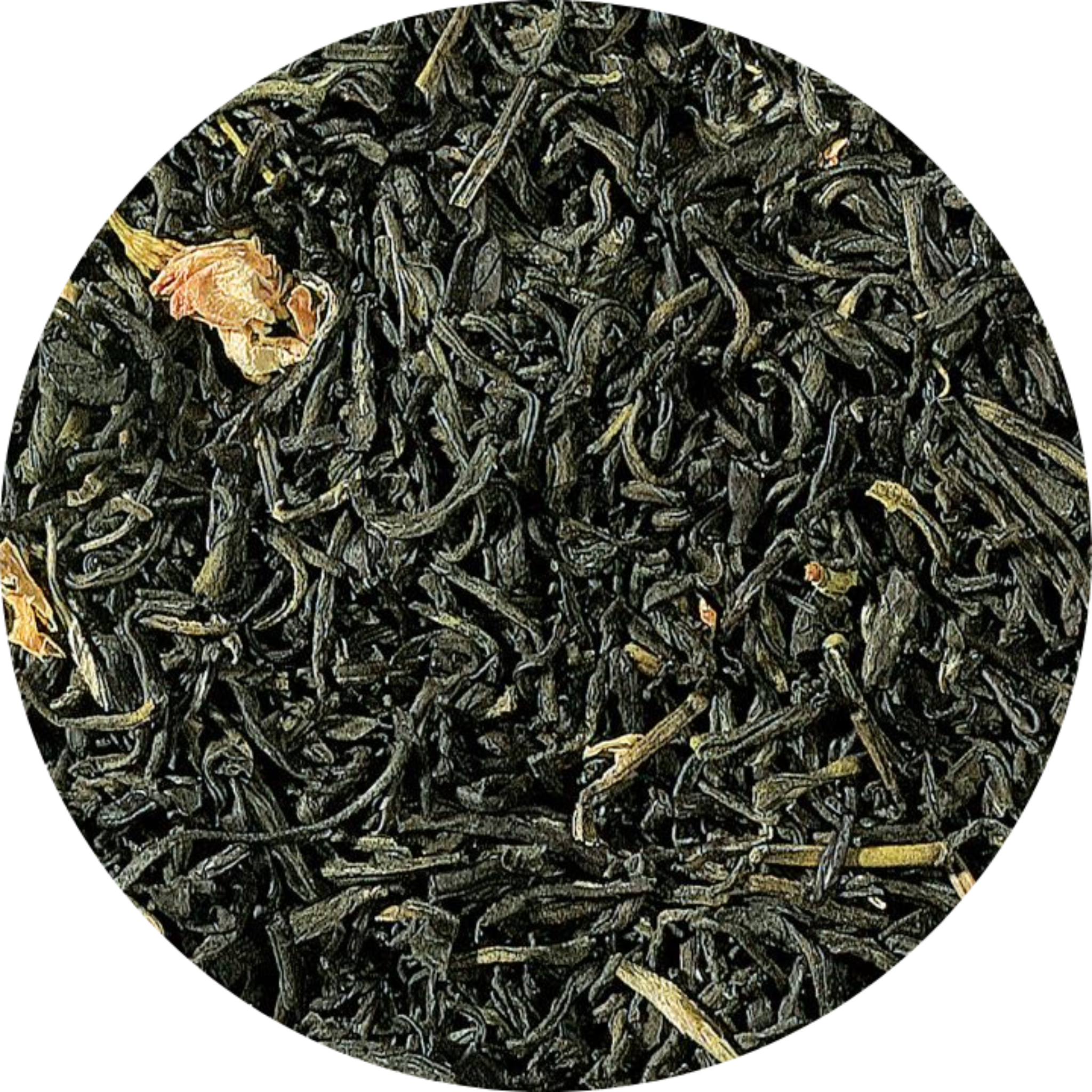 Close-up of green Jasmine tea leaves in a circular arrangement