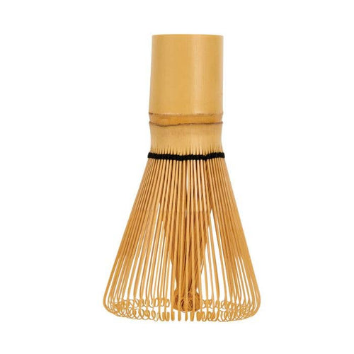 Bamboo whisk with a cylindrical handle on a white background
